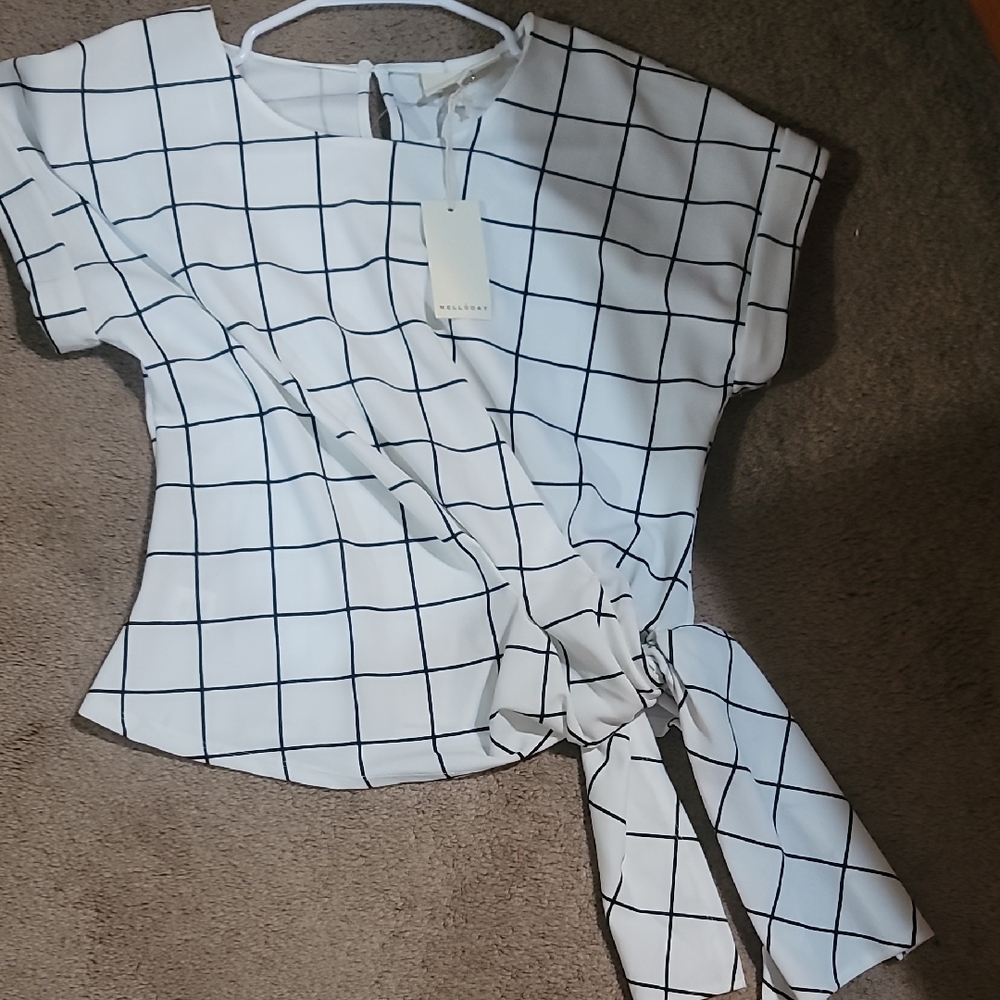 White Grid Pattern Top